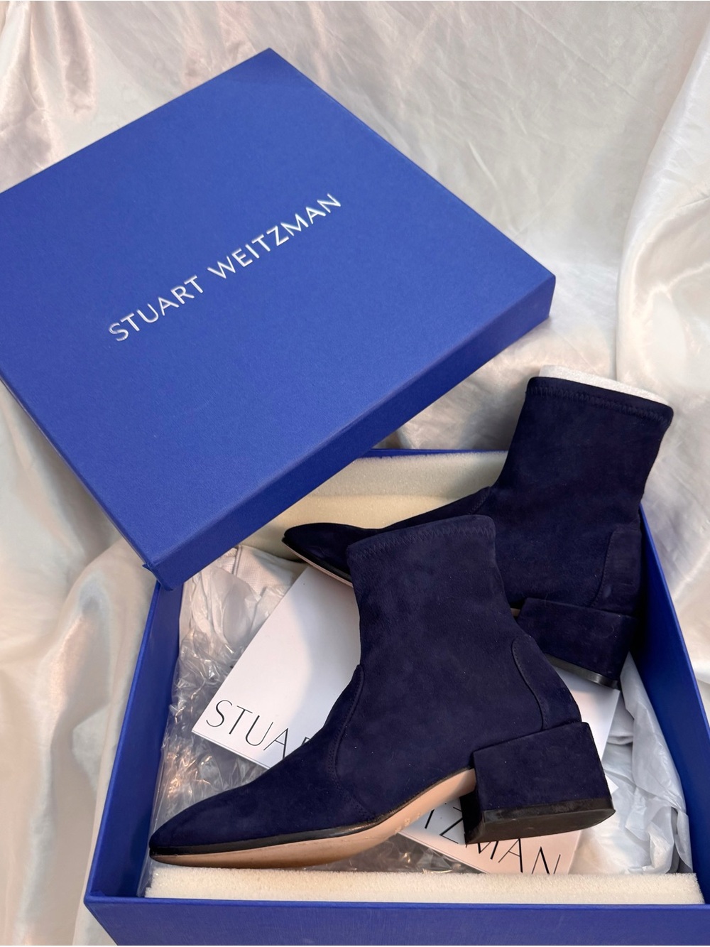 Stuart Weitzman Deep Navy Suede Ankle Booties